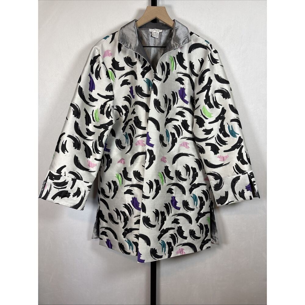 Grace Chuang Long Open Front Jacket Womens 2X Colorful Brush Strokes Art to Wear